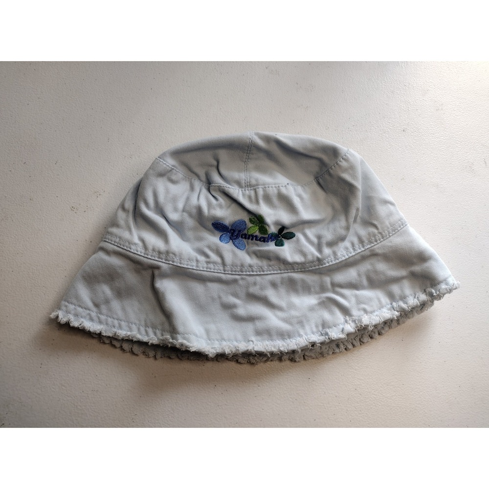 Vintage Yamaha Womens Light Blue Cotton Floral Embroidered Bucket Hat
